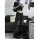 Simple direction American retro design ripped jeans summer handsome street gender-free versatile wide-leg trousers men and women ins 9930 black + belt one size s