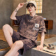 
Yingwen men's pajamas for summer short-sleeved thin style for youth loose large size 200 Jin [Jin equals 0.5 kg] Casual home clothing suit can be worn outside 6623# 4XL