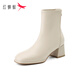Red dragonfly short boots for women thick heel medium heel plus velvet to keep warm winter winter boots brand ankle boots women's boots 2024 winter off-white heel height 5.3cm 40