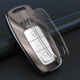 Digalen Metal All Inclusive Audi A6L Key Cover 2021 Neue A6L A3 A7 A8 Q8 Auto Key Hülle Schutzhülle Schnalle und Frauen Rosenraum Grau + echte Ledermode geflochten