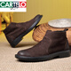 CARTELO leather boots men's genuine leather autumn and winter zippered boots men's Martin boots fur men's shoes high top leather shoes men's toe layer cowhide brown. Genuine leather 15605 plus velvet inner 37