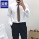 罗蒙（ROMON）衬衫男春秋长袖韩版男士尖领衬衣免烫抗皱商务正装暗扣白色衬衫男 黑色衬衫(不配送领带) XL