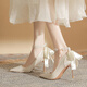 
Dofinison French high heels for women's satin thin heel pointed toe wedding shoes with pearl bows and elegant spring and autumn shoes high heels [Champagne color 7cm-38]