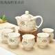 Jingdezhen high-end double-layer tea cup Kung Fu blue and white ceramic teapot with filter Double-layer tea cup Kung Fu tea set Peach Blossom-Double-layer tea set 7 pieces