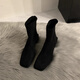 
CEOCK autumn and winter wool elastic socks boots for women Martin boots thin boots short boots thick heel medium heel plus velvet nude boots B679-1 black velvet 36