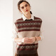 Mushi Cashmere Weste für Frauen rundes Nackenkaschmirweste für Frauen farblich blockieren Jacquard Neues Strickhemd Dicke SM3523R Green M.