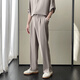 Fearless Forward (GQWWQX) summer ice silk suit men's fashionable casual shirt straight pants two-piece set handsome and versatile K683 black L