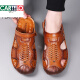 Sandalias de cuero de cartelo Hombres 2025 Summer NUEVO estilo de mediana edad Papá Baotou Beach Shiphide Sandalias transpirables de doble propósito 686 Khaki 38