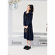 Zihan (ZIHAN) Zihan navy collar top + pleated high waist mid-length skirt for women spring college style fashion suit denim blue S