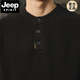 JEEP SPIRIT American retro knitted sweater for men in autumn and winter thickened warm henley sweater lazy style vertical pullover bottoming shirt black S 90-110Jin Jin equals 0.5 kg