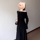St. Paul's one-shoulder black knitted dress women's autumn and winter 2025 new Hepburn style inner long skirt suit black suit S size