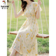 Woodpecker gentle date chiffon dress for women in summer 2025 new style this year's popular waist-closing seaside vacation floral long skirt picture color M suggests 95--104Jin [Jin equals 0.5 kg]