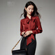 Late White New Product 2025 Autumn Style Chinese Red Lace Elegant Shirt Commuting Solid Color Light Mature Fashion Shirt Women Dark Red M