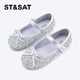 Saturday (St&Sat) Children's Shoes Girls Princess Shoes Spring New Girls Bow Sequin Single Shoes Performance Shoes Dancing Shoes Star Silver 29 Inner Length Approximately 19.1cm