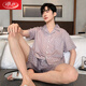 Langsha pajamas men's summer ice silk short sleeve shorts suit simulated silk sense summer large size student home clothing 6630 L