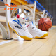 Chaussures de basket-ball pour enfants Anta pour hommes de sport pour enfants 2025 Printemps et automne Nouveaux chaussures de course pratiques en soufflerie anti-usure antidérapante antidérapante Anta blanc / bleu moyen 9901-1 32