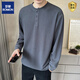 ROMON Henley collar long-sleeved T-shirt for men 2025 new spring and autumn style autumn coat button solid color inner layering shirt sweatshirt for men Gray Apricot M 90-115Jin Jin is equal to 0.5 kg