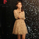 
Pierre cardin square collar chiffon dress for women summer 2025 new street-fried small person who reduces age and looks slim and waist-hugging mesh fairy skirt apricot color skirt 9435 first belt S