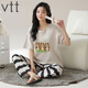 
VTT pajamas for women in summer pure cotton short-sleeved trousers thin cotton summer round neck home clothing set can be worn outside V short-sleeved trousers: YZT9720 M