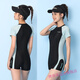 Swimsuit for girls, teenagers, junior high school students, exam training, one-piece boxer conservative sports swimsuit, navy + swimming goggles, swimming cap, earplugs, nose clip, M M70-85Jin Jin is equal to 0.5 kg