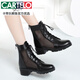 卡帝乐鳄鱼（CARTELO）马丁靴夏季薄款女2025年短靴真皮中跟网靴镂空单靴网纱凉靴夏女士 黑色 36