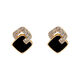 RSRDDY Old Phoenix 9999 sterling silver black earrings, the same style, new style earrings for women with autumn and winter temperament, niche round faces, silver needles, gold rhinestone earrings + geometric square earrings, two pairs, the same style as Lao Fengxiang