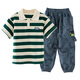 
McTicco boys summer suit new children's summer sports polo short-sleeved pants fashionable and handsome big boy boy 9850 green stripes + 5798 khaki 170