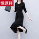 Hengyuanxiang Frühlings- und Herbst kleiner 2025 neues langärmeliges Kleid mit hüftgerüßem Fashion Ladies Temperament Big Black Rock mit langärmeliger schwarzer 4xl-Empfehlung (150-165jin [Jin gleich 0,5 kg]))
