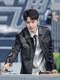Customized star Wang Yibo's same style autumn high-end sheepskin handsome motorcycle leather clothespin jacket Wang Yibo leather jacket XL