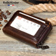 RollsMinjor brand new casual top layer cowhide zipper organ card bag genuine leather bank card bag men's retro handmade card clip brown 10 card positions