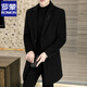 ROMON high-end woolen coat woolen windbreaker jacket mid-length men's Korean version slim autumn and winter thickened casual 909 embroidered black L