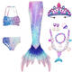 Ruiyang mermaid clothes princess tail children's swimsuit girls split bikini baby swimwear new hot spring colorful three-piece set + crown + necklace 4-piece set 110cm