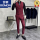 罗蒙（ROMON）双排扣马夹西服套装潮修身新郎伴郎兄弟团男马甲韩版商务休闲西裤 黑色马甲 L