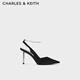 
CHARLES/KEITH bright diamond chain wristband pointed toe high heel sandals girls birthday gifts for girlfriend CK1-60280436 BLACK TEXTURED black texture 38