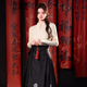 丹珠娜（DanZhuNa）马面裙全套装秋季新中式连衣裙日常可穿上班汉服改良版长裙套装女 2679黑色上衣+红色马面裙 S
