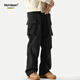 Homlean American funktionaler Fallschirmjäger Arbeitshose Frühling und Sommer Lose Nische Weitbein Casual Wanderhose S6603 Schwarz 2xl