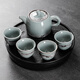 An Junsheng Kung Fu tea set tea tray small set one pot four cups portable home dormitory hotel teapot tea cup simple black purple sand 1 pot four cups + melamine round black plate - Yuanshan