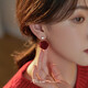 Retro Hong Kong Style Velvet Red Rose Flower Earrings Autumn and Winter Earrings New Year's Eve Earrings No Piercing Earrings for Women Pearl Rose Earrings