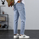 Playboy (PLAYBOY) jeans men's 2025 spring and autumn new trendy straight loose pants men's casual elastic Korean version of nine-point pants blue and gray X-6115HH9901 28