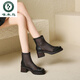 Woodpecker leather hollow Martin boots women's boots 2025 new summer thin breathable mesh boots sandals boots thick heel boots women's shoes apricot color 37