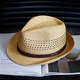 Tochino's new summer breathable hollow panama straw hat for men and women with large head circumference, sunshade and sun protection jazz hat, trendy cool hat, mixed brown, large size L (58-60cm) with windproof rope