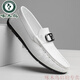 Zapatos de hombres de lujo de Woodpecker Light Luxury, zapatos de frijoles, zapatos de cuero casuales para hombres de verano para hombres, mocasines de negocios de moda y versátiles, HD07 42 negro, pequeño (por favor, tome una talla más grande)