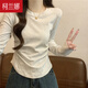 Koranna Pure Cotton Spring Autumn and Winter Slim Waist T-shirt Women's Long Sleeve Slim Short Round Neck Bottoming Top for Small People Floral Gray Long Sleeve L Recommended 106-120 Jin Jin equals 0.5 kg