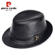Pierre Cardin Genuine Leather Hat Men's Autumn and Winter First Layer Cowhide Casual Dad Jazz Hat Short Brim Small Hat Outdoor Outing Black Medium XL (57-58cm)