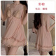 Moide de nuit à suspense romantique française pour femmes avec des sous-vêtements poitrine d'automne et d'hiver sous-vêtements sexy pyjamas sexy p3886 Robe bleu ciel + ceinture toute taille