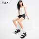 
TATA casual thick sole sandals women's shoes soft sole beach sandals summer WL701BL4 black 38