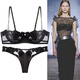 Victoria Palace Plus Size Bra Thin Cup Sexy Lace Half Cup Push Up Bra Thong Underwear Set Women's Small Bra Black M