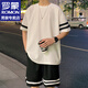 
ROMON ice silk short-sleeved T-shirt men's suit 2024 summer short-sleeved men's half-sleeved casual base shirt summer shorts men's suit FKS653 white suit XL about 130-150Jin [Jin equals 0.5 kg]