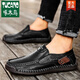 Woodpecker official export Italian original single-deleted cabinet men's genuine leather casual leather shoes large size British all-match bean shoes flagship black [9916 four-season model] flagship 38
