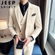 Jeep (JEEP) Autumn and Winter British Business Slim Suit Suit Men's High-end Casual Commuting One-button Wool Suit Three-piece Set Gray Single Suit M